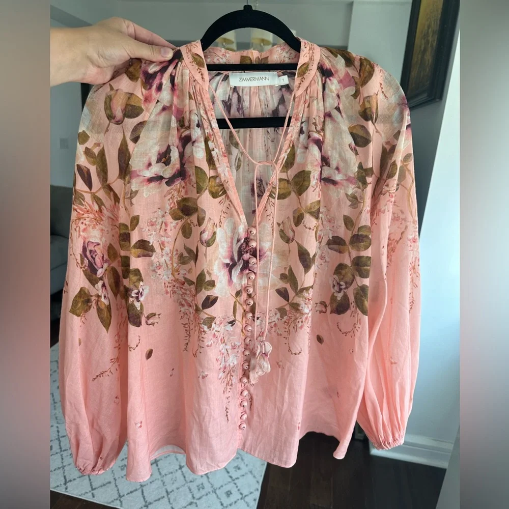 SOLD!! Zimmermann Women's Rosa Floral Tie-Neck Blouse Size 1 US 6-8 New - Picture 6 of 16